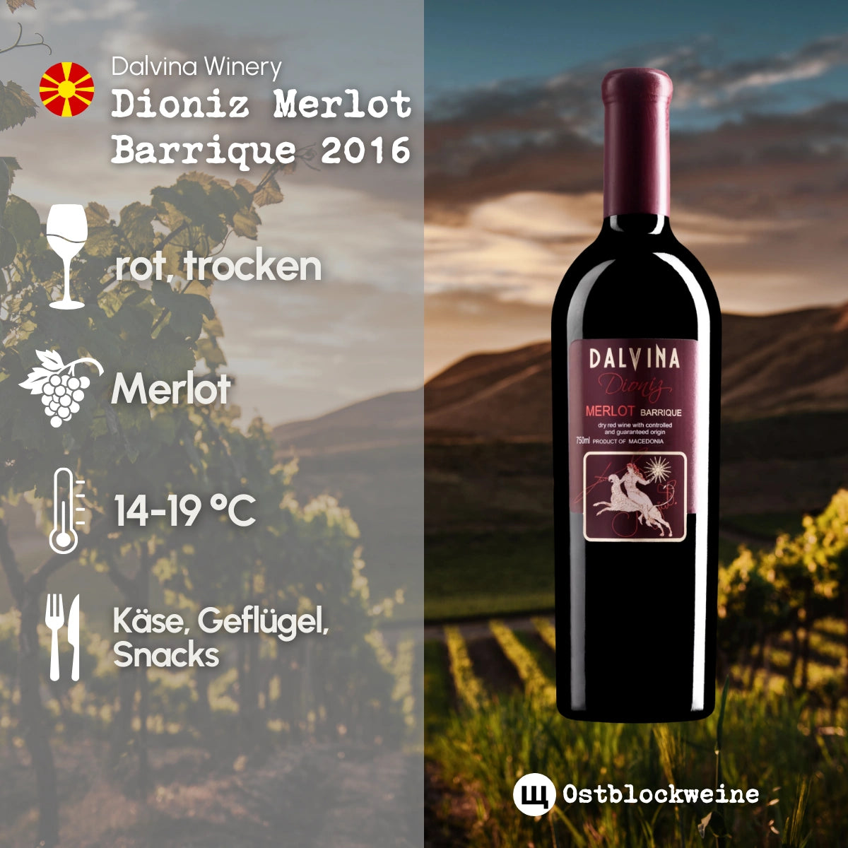 Dioniz Merlot Barrique 2016 - Rotwein trocken aus Nordmazedonien